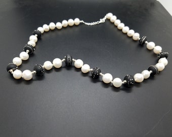 Silver Trailed Black Torch-Work Glass and Baroque Fresh-Water Pearls