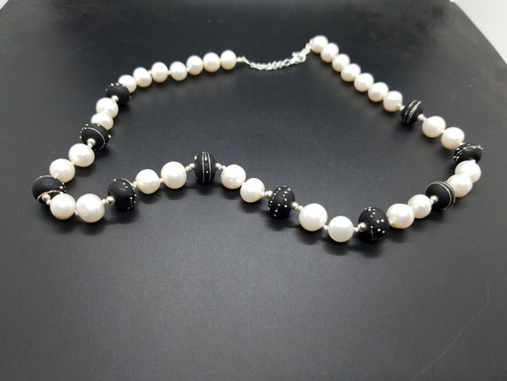 Silver Trailed Black Torch-Work Glass and Baroque Fresh-Water Pearls