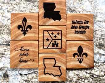 Custom Engraved Cedar Coasters - Set of 4, Personalized Gift