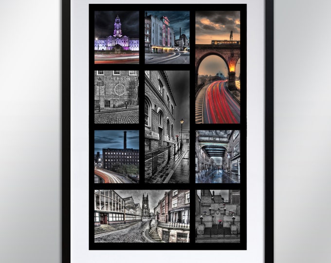 Stockport montage, signed print. Architecture, Wall Art, Cityscape, Wall Art, Photography.