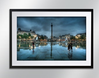 Trafalgar Square London Rain, signed print. Architecture, Wall Art, Cityscape, Wall Art, Photography.