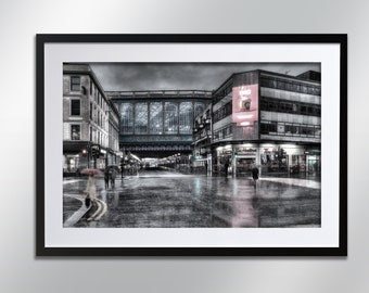 Central Station Glasgow wydruk z podpisem. Architektura, Sztuka ścienna, Krajobraz miejski, Sztuka ścienna, Fotografia.