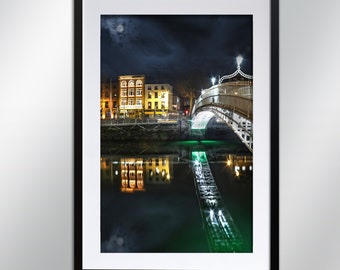 Moon Over Ha'penny Bridge Dublin, signed print. Architecture, Wall Art, Cityscape, Wall Art, Photography.