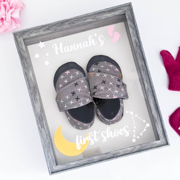 Baby's first shoes shadow box, Baby shoes keepsake memory box, my first shoes frame, personalized wooden shadow box, keepsake shadow box