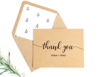 Kraft rustic thank you cards, Pack of 10, Personalised wedding thank you cards, Custom thank you cards, rustic wedding thank you cards