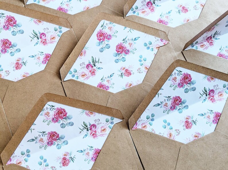 Floral Lined Envelopes Pack of 10 Kraft Flower Lined Etsy