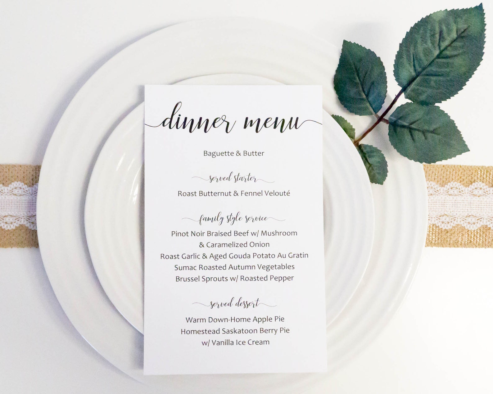 PRINTED White Dinner Menu Pack of 10 White Wedding Dinner Etsy