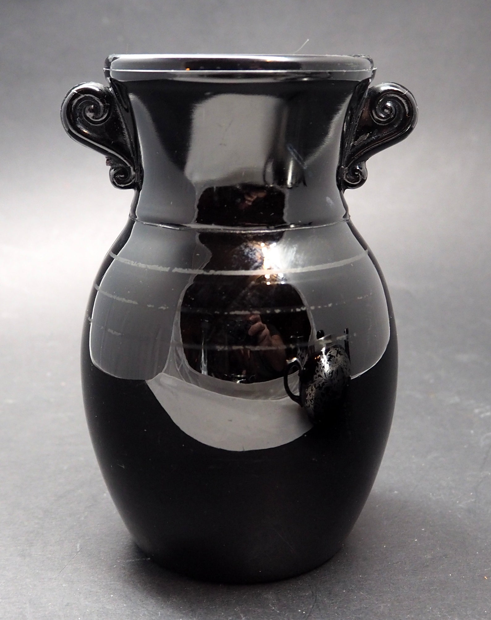 Vintage LE Smith Black Amethyst Glass Vase With Silver Overlay Etsy