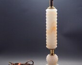Vintage Art Deco Orange White Swirled Marble Slag Glass Lamp Boudoir 16 quot