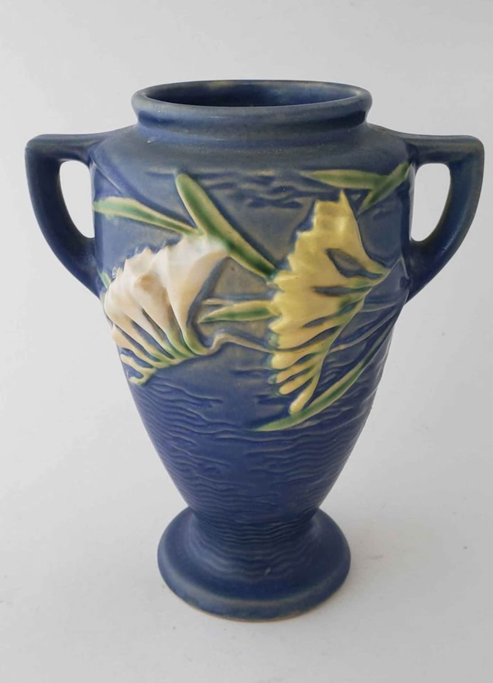 Vintage Original Blue Roseville Freesia Vase 1218 Etsy