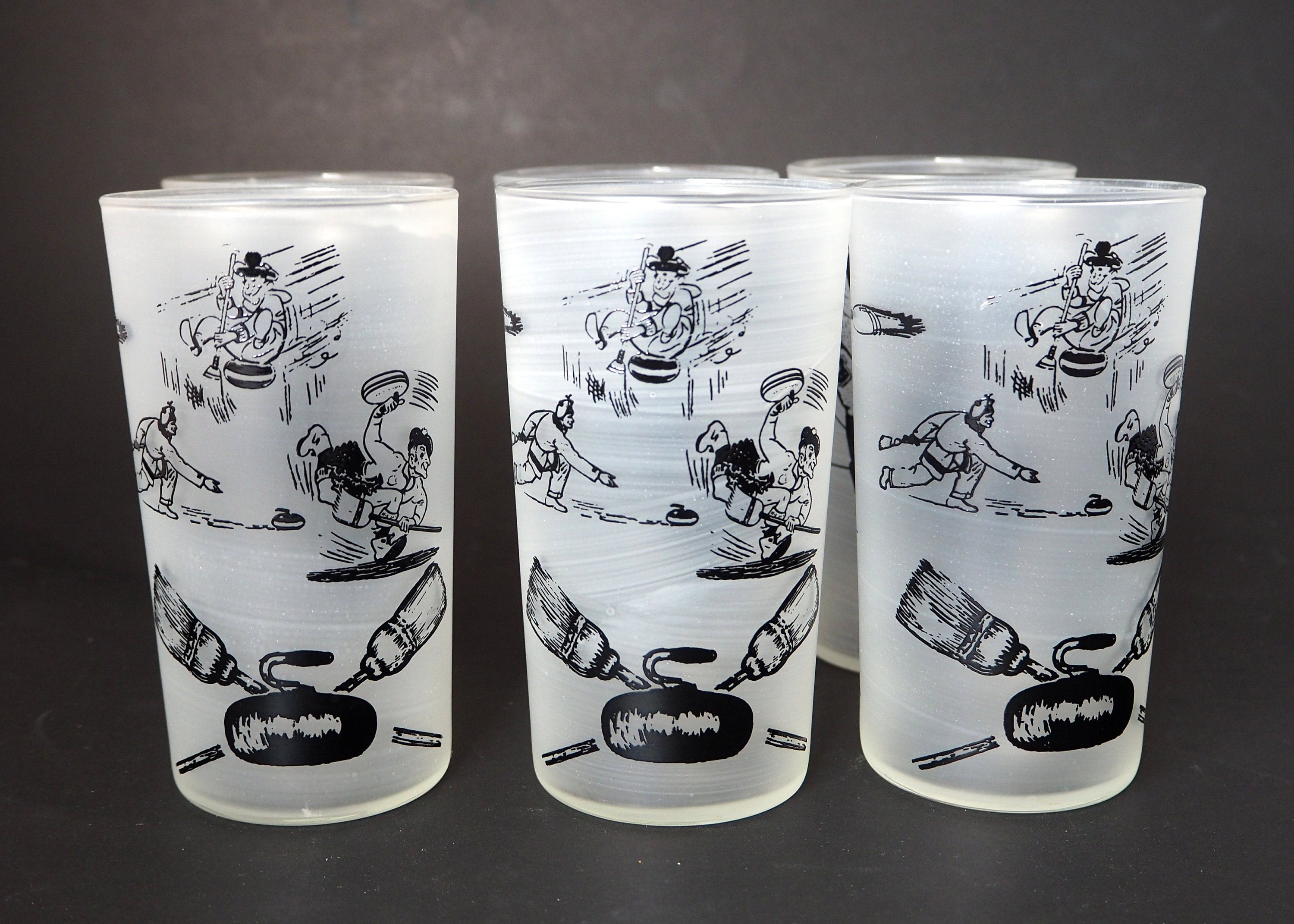 Set of 5 Novelty Sport Glasses Vintage Drinking Frosted Etsy