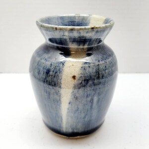Studio Pottery Blue White Drip Vase Signed LJ Accents Spokane Washington Studio Pottery Blue White Drip Vase Signed LJ Accents Spokane Washington