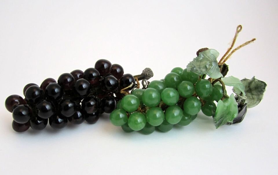 Vintage Glass Grapes Cluster and Leaves Wire Stems Life Size Etsy