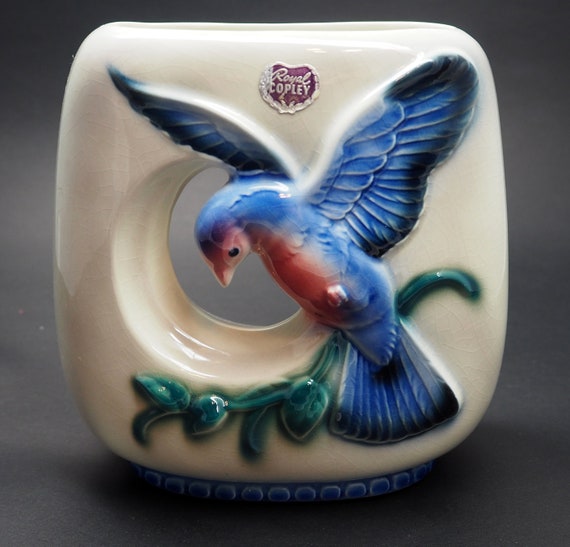 Vintage Royal Copley Bluebird Pottery Vase or Planter Etsy