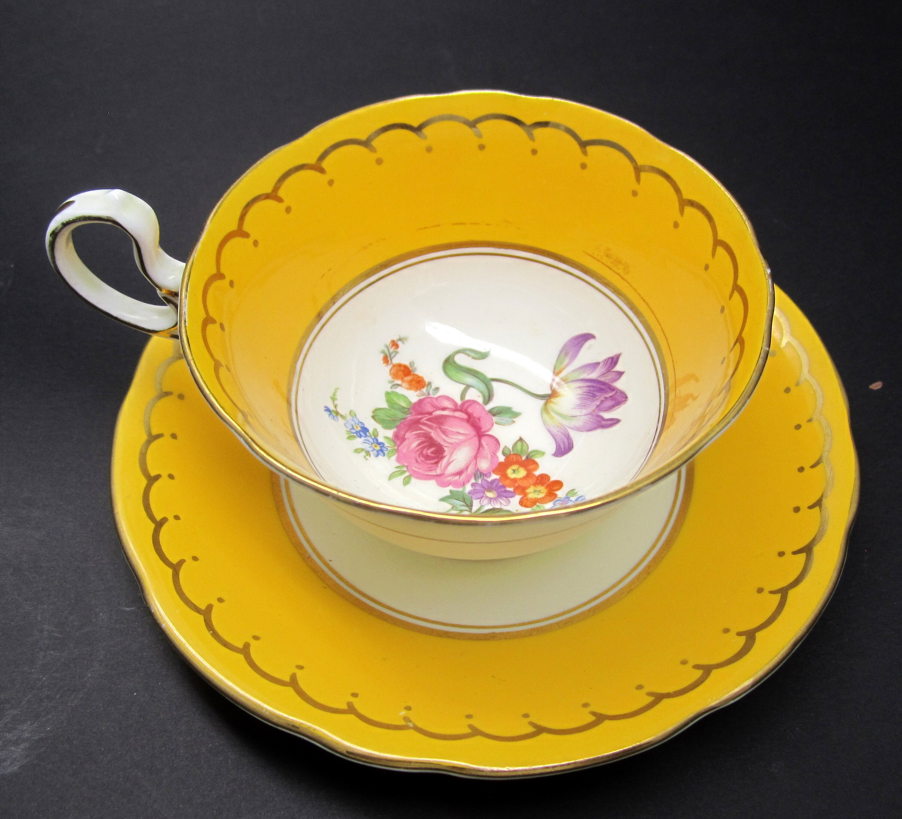 Rare Yellow Floral Aynsley Handpainted Tea cup 1940's Etsy