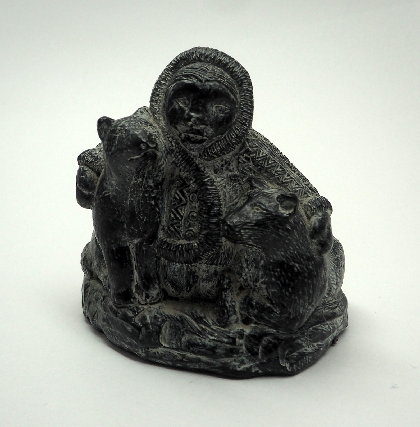 A Wolf Original Sculpture Eskimo Inuit Native with 2 Dogs Etsy