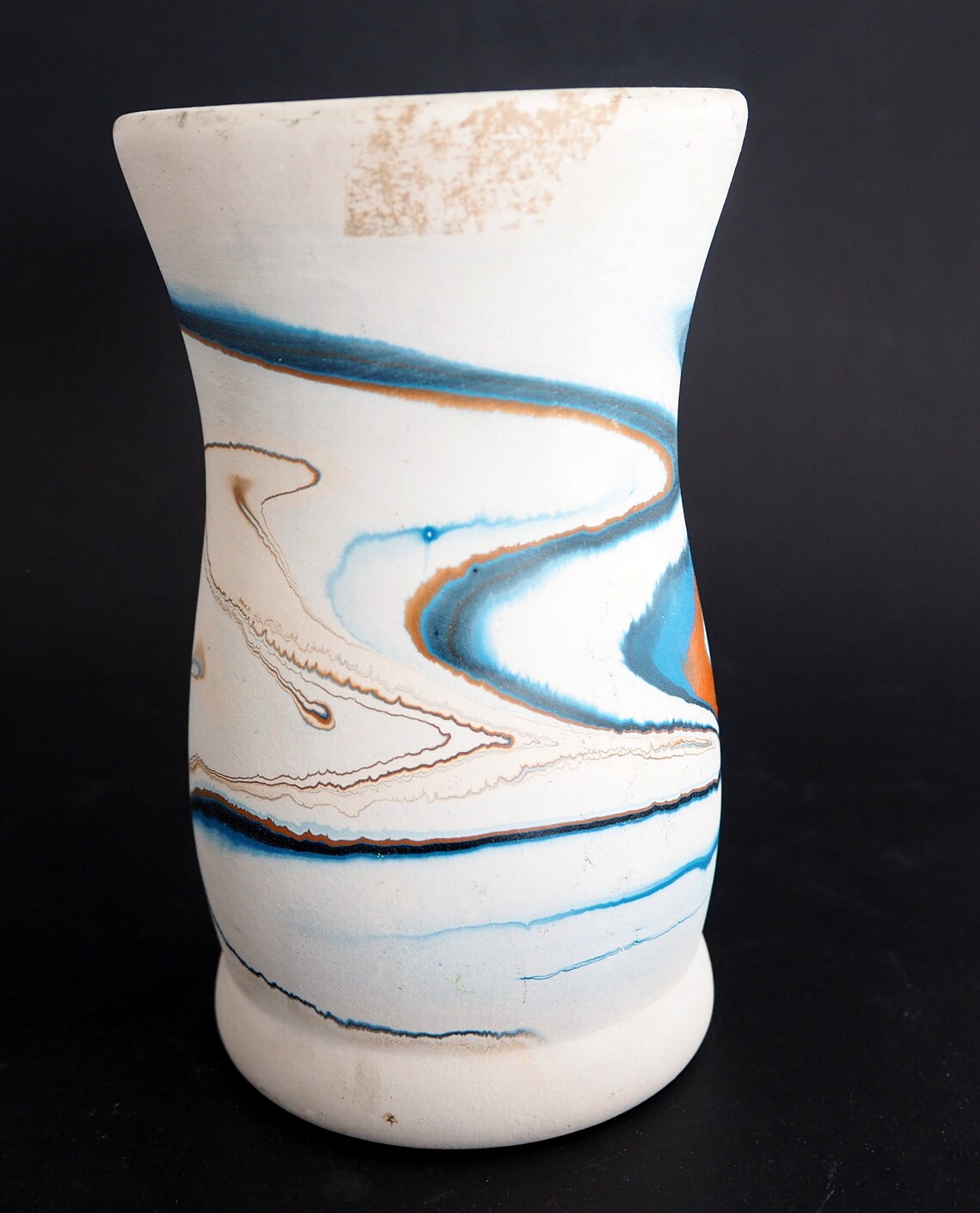Vintage Nemadji Indian River Pottery Vase Blue Swirl Etsy