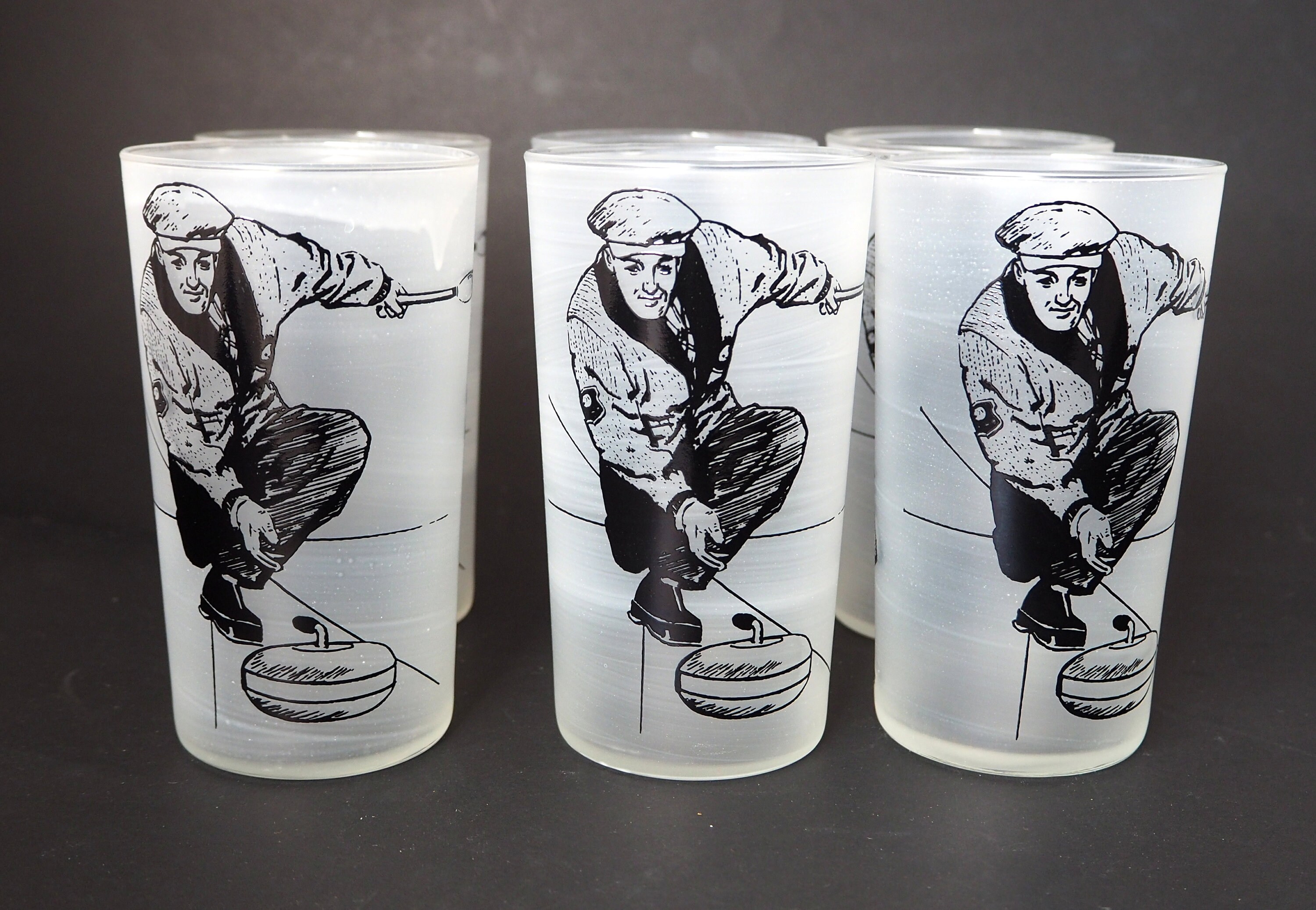 Set of 5 Novelty Sport Glasses Vintage Drinking Frosted Etsy