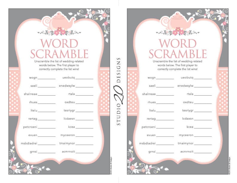 Instant Download Teapot Bridal Shower Word Scramble Printable Etsy
