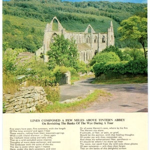 P-270 Pocztówka Vintage, TINTERN ABBEY, WALES, Wielka Brytania, Poeta Wordswoth, 2 wiersze #P-270