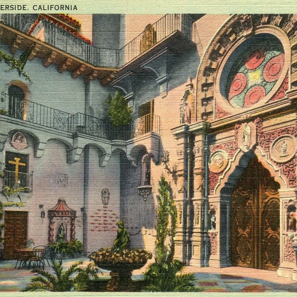 Postcard Mission Inn Riverside, California - The Saint Francis Chapel P-3 International Shrine for Aviators