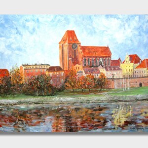 Cathedral Painting, Torun Old Town, City Scape, Classic Painting, City and Sunrise, Panorama, Skyline Painting, Canvas Art Print, Fine Art