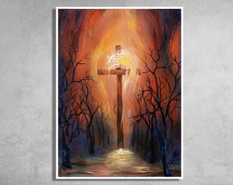Christian Art, Catholic Art, Christian Gifts, Art Print, Holy Cross Painting, Nursery Wall Art by Kokoszynska