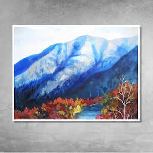 Mountain Wall Decor, Wall Art Prints, Fall Lake Mountain Painting, Aspen Tree Painting, Over Bed Painting, Large Wall Art, Appalachian Trail