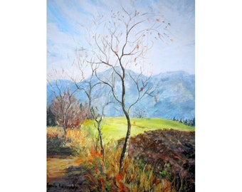 Autumn Trees Painting, Art Print, Large Wall Art, Countryside Fall Painting, Plein Air Painting, Aspen Tree Painting, Fields, Fine Art