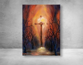 Christian Art, Catholic Art, Christian Gifts, Canvas Art, Art Print, Holy Cross Painting, Nursery Wall Art by Kokoszynska