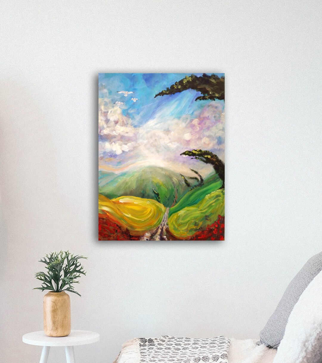Italy Landscape Tuscany Original Painting, Poppy Canvas Wall Art - Etsy