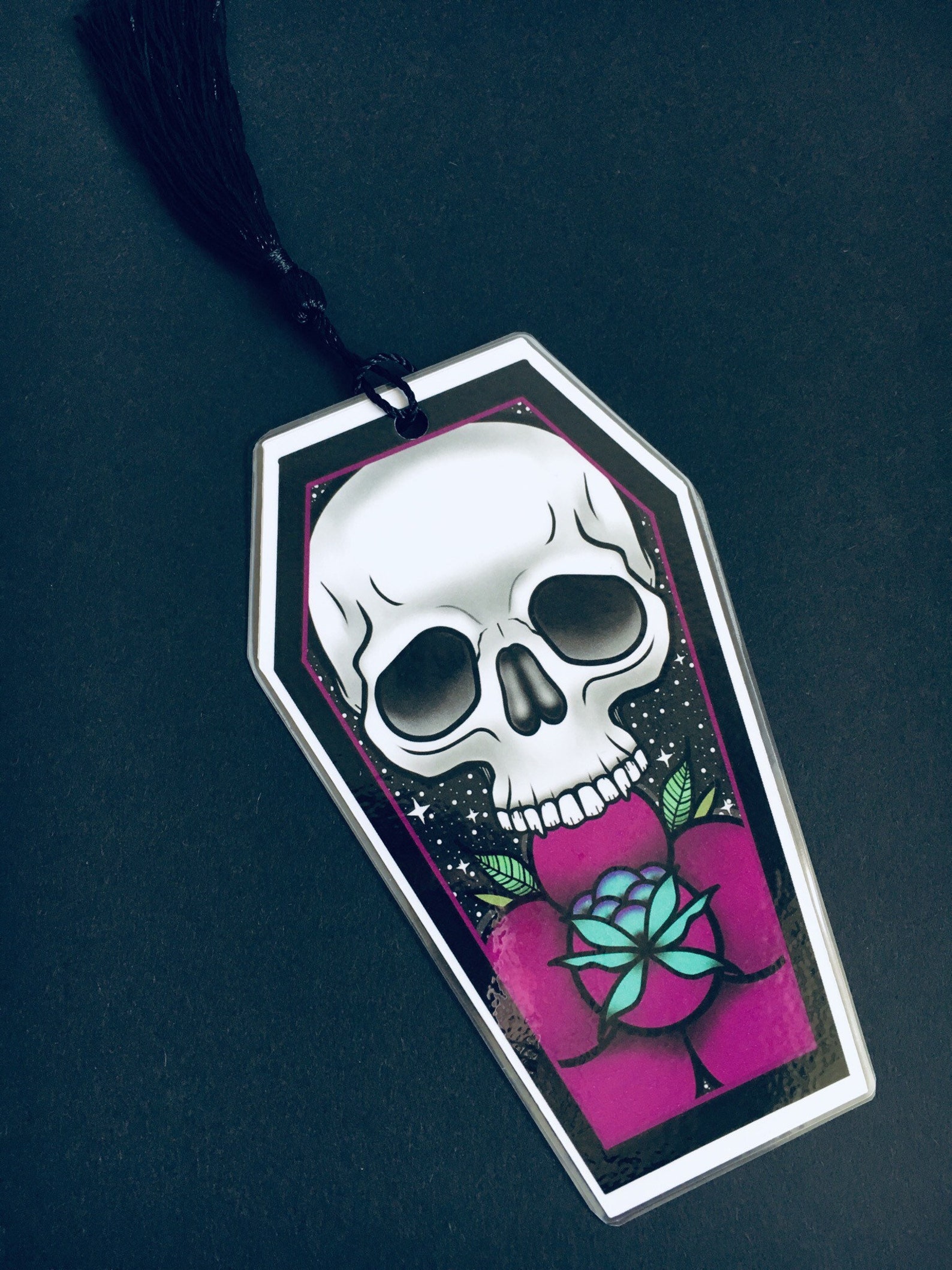 Coffin Shaped Bookmark With Tattoo Style Original Skull and Etsy