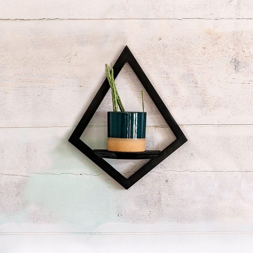 Wall Mount Matte Black Diamond Planter With Saucer Geometric Etsy