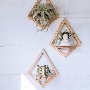 Wall Mount Diamond Planter with Saucer, Geometric Wall Planter,Geometric Air Planter, Wall Planter, Wall Mounted Geometric Plant Hanger image 5