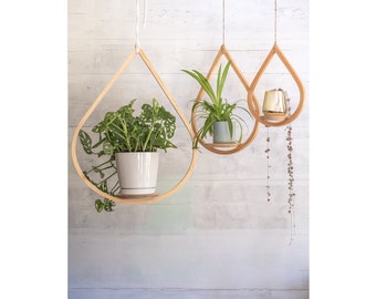 Teardrop Hanger Bundle, Wooden Plant Hanger, Tear Drop Hanger, Planter with Saucer, Boho Decor, Mid Century Modern Planter, Plant lover gift