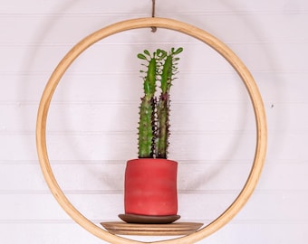 Medium Circle Wooden Plant Hanger, Bubble Hanger, Planter With Saucer, Air Plant Hanger, Boho, Mid Century Modern Planter