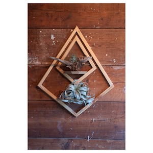 Wandhalterung Doppeldiamant-Blumentopf mit Untertasse, Wandhalterung, Holzwandbehang, geometrischer Blumentopf