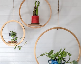 Circle Wooden Plant Hanger Bundle, Bubble Hanger, Planter With Saucer, Air Plant Hanger, Boho, Mid Century Modern Planter