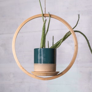 Small Circle Wooden Plant Hanger, Bubble Hanger, Planter With Saucer, Air Plant Hanger, Boho, Mid Century Modern Planter