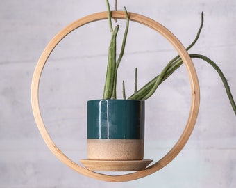 Small Circle Wooden Plant Hanger, Bubble Hanger, Planter With Saucer, Air Plant Hanger, Boho, Mid Century Modern Planter