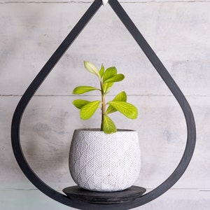 Mittelgroße mattschwarze Pflanzenaufhänger, Tear-Drop-Aufhänger, Pflanzgefäß mit Untertasse, Luftpflanzenaufhänger, Boho, Mid Century Modern Übertopf