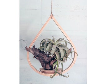 Small Wooden Plant Hanger, Tear Drop Hanger, Indoor Planter With Saucer, Air Plant Hanger, Boho, Mid Century Modern Planter