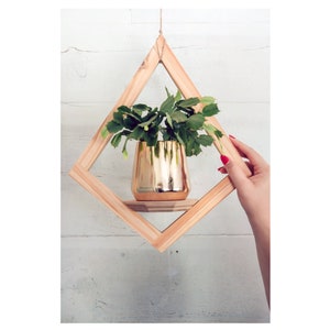 Diamant-Holz-Pflanzenaufhänger, geometrischer hängender Pflanzer für drinnen, drinnen hängender Pflanzer, Pflanzer mit Untersetzer, Luftpflanzenhalter