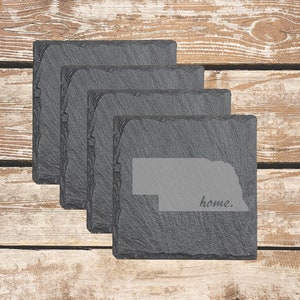 Nebraska Home Slate Coasters, Personalized Slate Coasters, Housewarming Gift, Drink Coasters, Personalized Coaster Set Of 4,