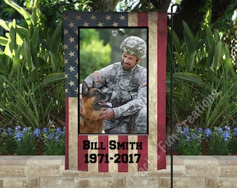 Personalized Memorial Military Garden Flag: Patriotic Decor (12x18 inch)