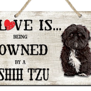 Shih Tzu Dog Breed Sign: &quot;Love is Being Owned&quot; Pet Lover Gift