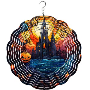 Haunted House Stained Glass Wind Spinner | 10" Windspinner | Wind Spinner | Halloween Lovers | Spooky Fall Gifts | Jack-o-lantern Decor