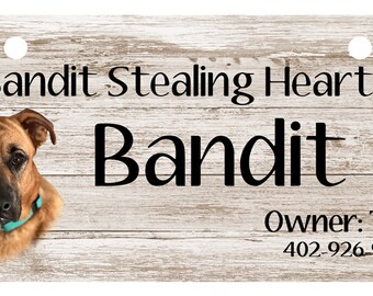 Personalized Photo Dog Crate Tag, Barn Wood Style Aluminum