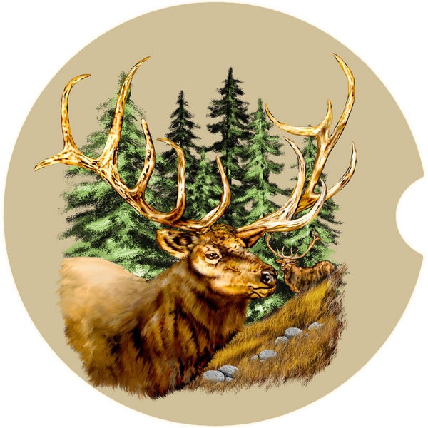 Elk Sandstone Car Coasters,Elk Coasters,car holder coaster, Elk, Mammal, Wildlife, Wild Life, Hunter's Gift, Hunter, Sportsmen, hunting