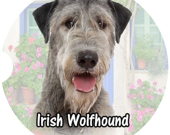 Irish Wolfhound Car Coasters: Sandstone Dog Gift (Set of 2)